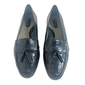 Michel Black Crocodile Leather Loafers With Tassel Size 9.5 US
